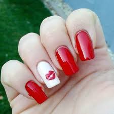 Love The Bright Red Color With The One Nail Painted White With Red Lips Nail Art Gorgeous Pe In 2020 Nail Designs Valentines Valentine Nail Art Valentine S Day Nails