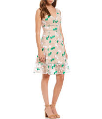 Belle Badgley Mischka Floral Embroidered Trimmed Cocktail Dress Dillards Ladies Mini Dresses Metallic Cocktail Dresses Dresses