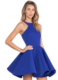 Blue Sleeveless Halter Flare Dress Blue Halter Dress Blue Dress Short Flare Mini Dress