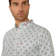 Ariat Men's Team Prestley Fitted Blue & Orange Long Sleeve Shirt