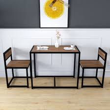 How many black dining room sets are there? Clive 3 Piece Dining Table Chairs Set In Walnut Colour With Black Steel Frame Shop Designer Home Furnishings