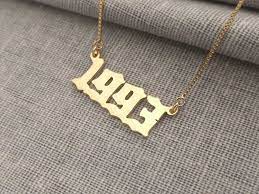 Personalized Birth Year Necklace Year Of Birth Necklace Old English Date Necklace Number Necklace Spec Trendy Necklaces Gold Jewelry Prom Delicate Gold Jewelry