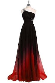 Beautiful One Shoulder Black And Red Ombre Chiffon Long Prom Dresses Z1481 Evening Dress Beaded Chiffon Prom Dress A Line Prom Dresses