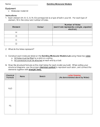 Building Molecular Models Observation Table November 20 2017 Worksheets Bohr Model Atomic Structure