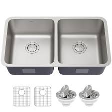 Maybe you would like to learn more about one of these? Kraus Dex 33 Undermount 16 Gauge Antibacterial Stainless Steel Double Bowl Kitchen Sink The Home Depot Canada