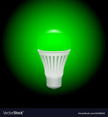 Led Green Economical Light Bulb Glowing On A Dark Vector Image
