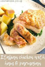 Breaded chicken cutlets are baked, not fried yet the chicken is so moist and full of flavor. Italian Style Chicken Breast With Ham Parmesan Lost In Food