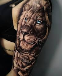 A great detail that the eyes of the lion match the nail color. Lion Tattoo Colored Eyes