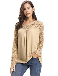 Tel est le rêve de toutes les femmes. Abollria Chemisier Femme Dentelle Tunique Haut Femme Chic Manches Longues Tops Blouse Pull Col Rond Fleuri T Shirt En Mousseline De Soie