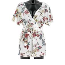 Tous les looks et tendances grande taille femme sont sur districenter. Lonalopa Combishort Femme Blanche Imprime Fleuri Boheme Chic Fiona