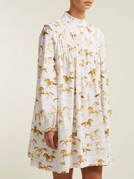 Weston Horse Print Cotton Dress Ganni Matchesfashion Us Horse Print Dress Printed Cotton Dress Cotton Dresses