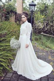 Vintage High Neck Wedding Dresses Chiffon A Line Court Train Bridal Gowns Lace Appl Modest Wedding Dresses Vintage Dreamy Wedding Dress Victorian Wedding Dress