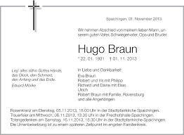 Traueranzeigen von Hugo Braun