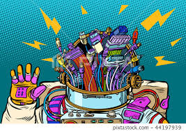 chaos of adapter cables, cyber astronaut from... - 스톡일러스트 ...