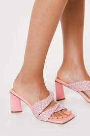 Raffia Double Strap Heeled Mules Nasty Gal