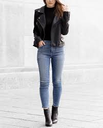 Black Boots With Blue Jeans Womens Leather Jacket Skinny Jeans Fall Boots Outfit Black Boots Outfit Leather Jacket Outfits