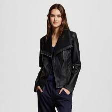 Women S Rib Trim Faux Leather Jacket Mossimo Black Fashion Leather Jacket Waterfall Leather Jacket
