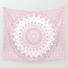 Boho Pink Mandala Wall Tapestry In Blush Pink And White Tapestry Pink Boho Wall Tapestry