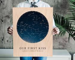 Anniversary Gifts For Boyfriend Star Chart Print On Wood Unique Personalized Valentines Gift For Boyfriend Birthday Gift