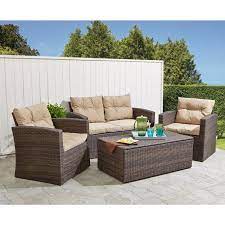 Ksp Jardin Outdoor Seating W Table Set 4 Brown Outdoor Seating Outdoor Furniture Sets Dining Table Setting