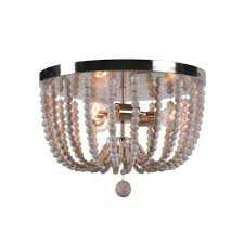 Kenroy Home Dumas 3 Light Brushed Steel Wood Bead Flush Mount 93134bs The Home Depot