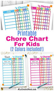 Printable Kids Chore Chart Blue Pink Chore Chart Kids