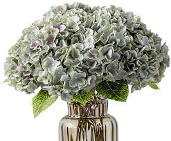 Use these silk hydrangea spray flowers to create your own flower arrangements, wedding bouquets, bridal flowers or drop them in a vase to create a beautiful wedding flower centerpiece. Amazon Com Kimura S Cabin Fake Flowers Vintage Artificial Silk Hydrangea Flowers Bouquets Arrangement 5 Heads With Stems For Home Table Centerpieces Wedding Party Decoration Grey Green Kitchen Dining