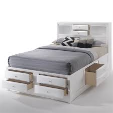 Panel bed with contrast trim. Acme Ireland Eastern King Platform Bed With Storage In White 21696ek