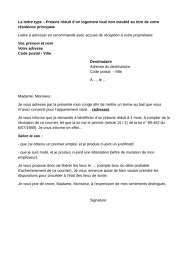 Montant du loyer et des charges à payer pour le dernier mois de préavis. Location Preavis Reduit D Un Logement Loue Non Meuble Au Titre De Votre Residence Principale Lettre Type Ufc Que Choisir