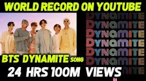 Bts' 'dynamite mv breaks record for fastest to reach 100 million views in youtube history. Bts Song Dynamite Breaks Youtube Record 24 Hrs 100m Views Most Viewed Video In 24 Hours Youtube