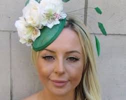 Large Cream & Cornflower Light Blue Rose Flower Fascinator Disc Hat  Hatinator Races Headpiece Floral Wedding U11805