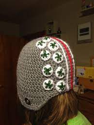 Ohio State Football Helmet Hat Complete With Buckeye Stickers Crochet Fingerless Gloves Free Pattern Crochet Football Helmet Ohio State Football Helmet