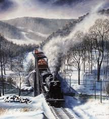 Winter At Deer Creek By David Mittner Winter Scenes Deer Creek Train Illustration