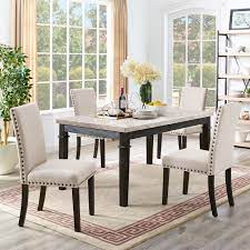 Artificial marble dining table with 2 benches chair set for kitchen, dining room. Elements Greystone 5 Piece Dining Set With 4 Upholstered Side Chairs Royal Furniture Dining 5 Piece Sets