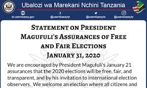 Statement On President Magufuli S Assurances Of Free And Fair Elections U S Embassy In Tanzania