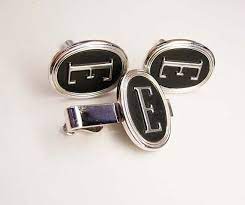 Large Letter E Vintage Cufflinks Tie Clip Set Black Enamel Etsy Vintage Cufflinks Cufflinks Black Enamel