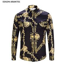 Black And Gold Dress Shirt Mens Edson Arantes Fashion Male Shirt Unique Design 3d Black Gold Chain Print Shirt Men Luxury P Mens Fashion Dress Shirts Hipster Mens Fashion Printed Dress Shirts