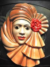 CROWN DEVON BY Dorothy Anne RARE LARGE ART DECO Wall Mask/face/plaque  c1920/30 £22.00
