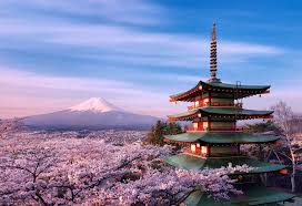 Japan Stratovolcano Mount Fuji Spring Pagoda Architecture Tree Mount Fuji Scenery Wallpaper Japan