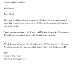 Последние твиты от kansas city power (@powerkansascity). Citypowerjhb On Twitter Mondeoroutageupdate City Power Is Currently Attending To An Outage In Mondeor Os