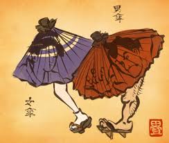 ８３０番目 男傘と女傘 畳百鬼夜行絵巻 japanese painting japanese animals ukiyoe