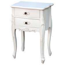 Vintage handles on the bedside table, restoration of old furniture. Elegant Antique White Finish Bedside Table Interior Flair