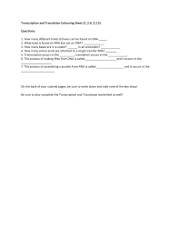 Coloring transcription and translation key worksheet answers dna rna from. Transcription And Translation Colouring Sheet