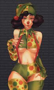 alice james bebey (streamer) belly belly button big breasts brown  hair choker clown clown girl clown makeup clown nose clussy clussy bebs  dark hair green cuffs green eyes polka
