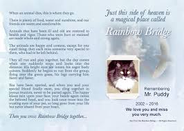 When a bird dies that has been especially close to someone here, that bird goes to the rainbow bridge. Personalised Rainbow Bridge Pet Loss Poems For Dogs And Cats