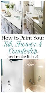 See more ideas about countertops, bathroom countertops, painting countertops. Our Painted Sink Countertop Tub Shower 8 Months Later Bless Er House