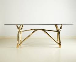 Brass Sculpted Console Table Golden Symmetry Misaya In 2020 Console Table Brass Table Brass Coffee Table