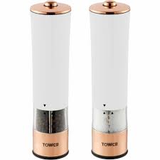 It is designed with a blue led light to aid you in. Tower Electric Salt Pepper Mill White Wilko