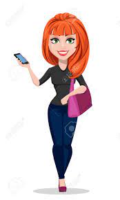 Menina Elegante Em Roupas Casuais. Mulher De Neg?cio Bonita Na Roupa Livre  Do Estilo Que Guarda A Bolsa E O Smartphone. Empres?ria De Personagem  Bonito Dos Desenhos Animados. Ilustra??o Vetorial Ilustraciones Svg,