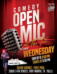 Its Wednesday and the best comedy open mic in Fort Worth is BACK at The TUB  Bar tonight! Come enjoy some local comedy, cheap drinks, and free pool!  We'll also have pizza